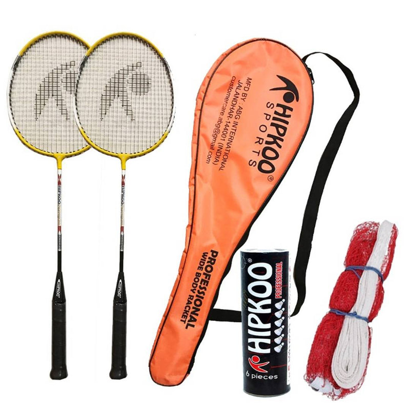 Hipkoo Sports Professional Wide Body Rackets, Feather Shuttles (Pack Of 6) and Net