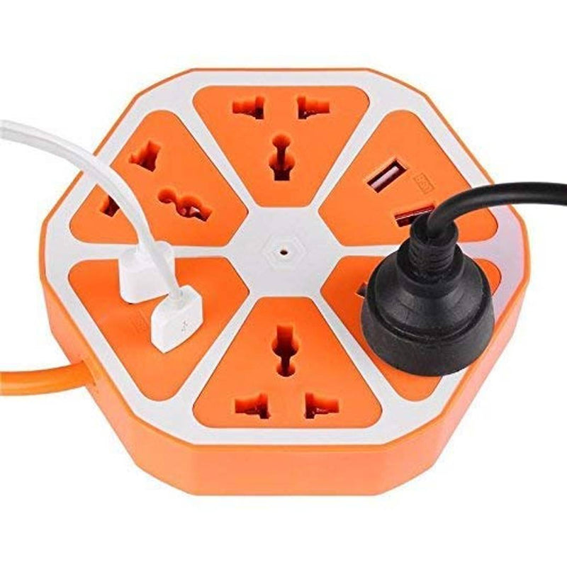 OIB INDIA 4 USB Hexagon Extension Board & Power Socket, Outlet Ports with 6 ft Surge Protection 2500W Multi-Faceted Safety Sockets (Color May Very)