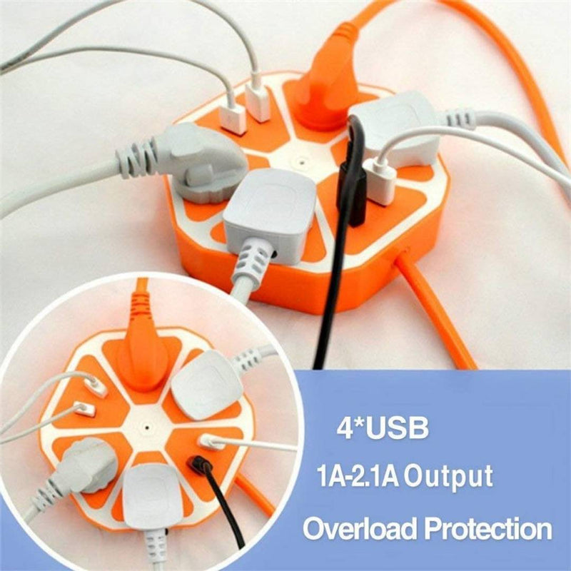 OIB INDIA 4 USB Hexagon Extension Board & Power Socket, Outlet Ports with 6 ft Surge Protection 2500W Multi-Faceted Safety Sockets (Color May Very)