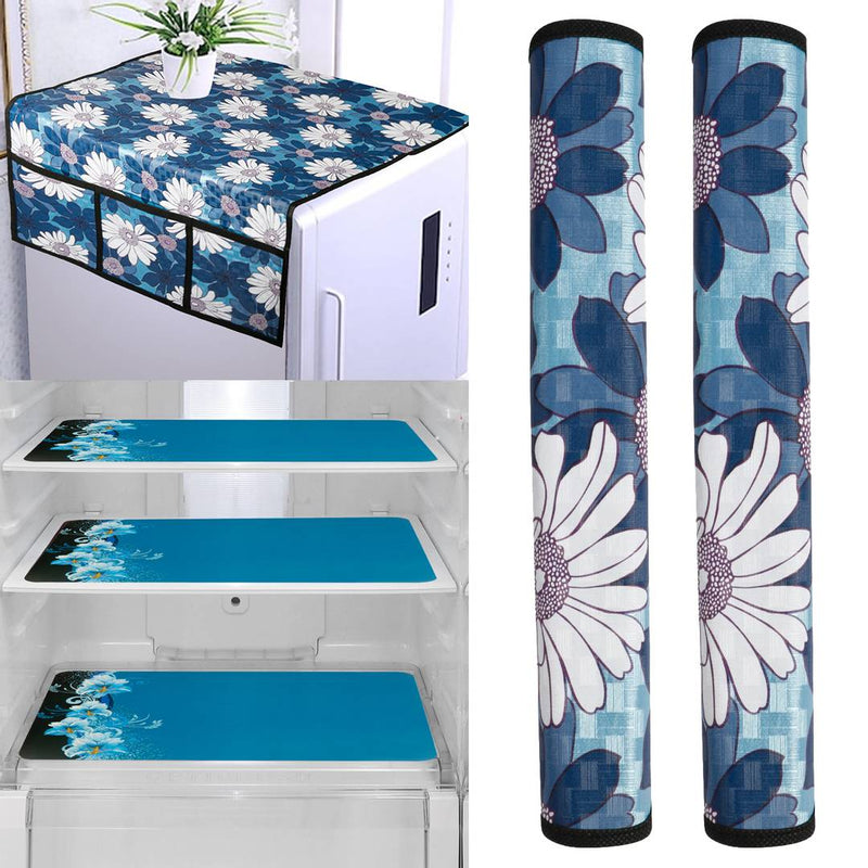 Fancy Fridge Top Cover And Fridge Handle Cover With 3 Piece Fridge Mat (Combo Of 5 Piece)