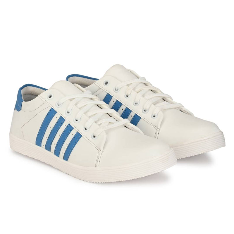 Men's Stylish and Trendy White Striped Synthetic Leather Casual Sneakers