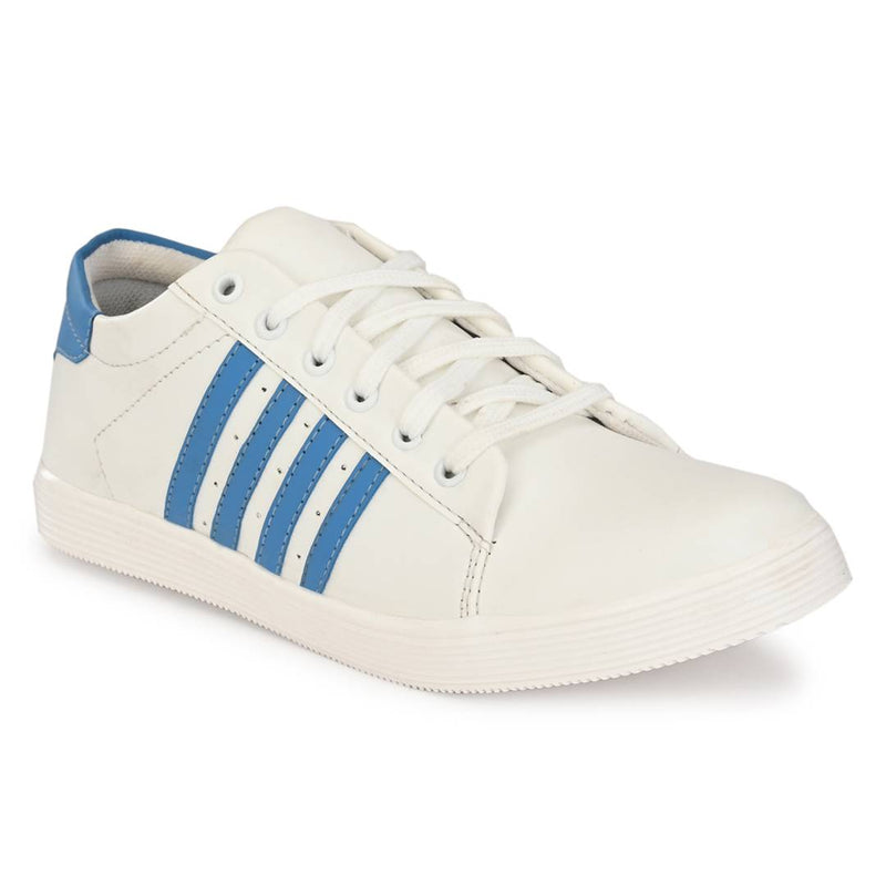 Men's Stylish and Trendy White Striped Synthetic Leather Casual Sneakers