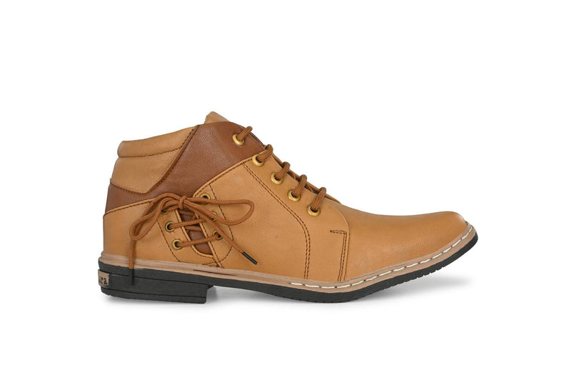 Men's Stylish and Trendy Tan Solid Synthetic Leather Casual Flat Boots