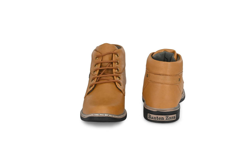 Men's Stylish and Trendy Tan Solid Synthetic Leather Casual Flat Boots
