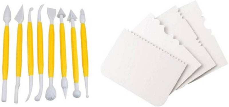Cake Modelling Decorating Fondant Tool Kit Set with 4 Cake Scrappers Baking Tools Accessories Set