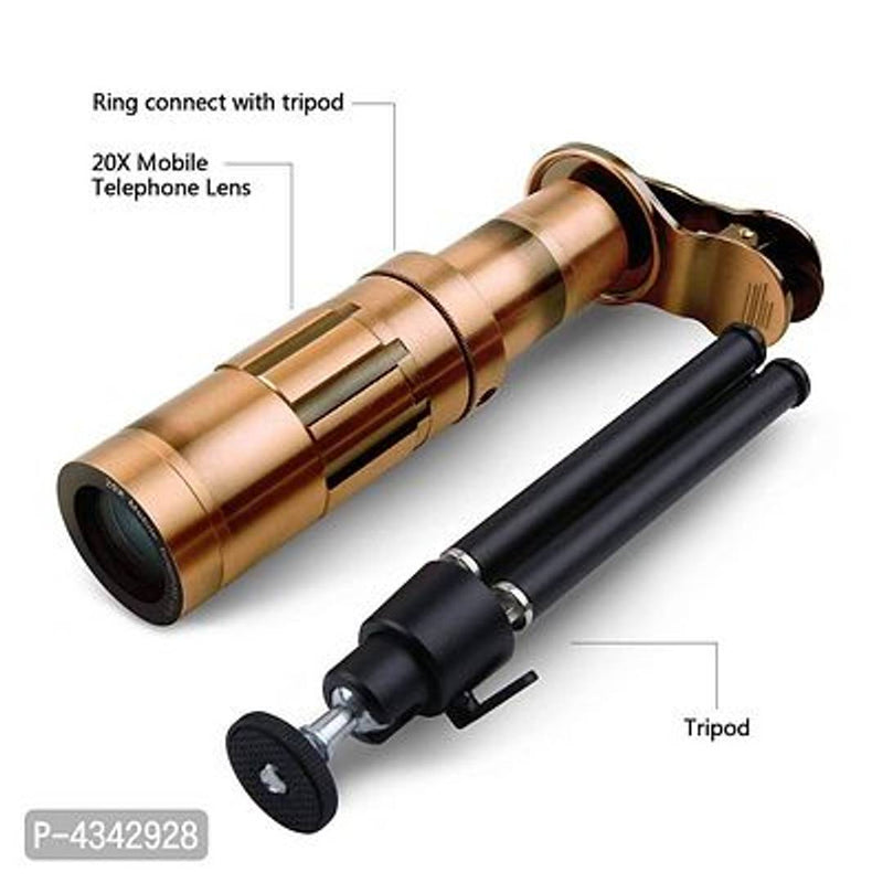 20X Lens With Tripod Selfie Stand Camera Lens, 20X Zoom Universal Optical Telescope Mobile Lens With Mini Flexible Tripod & Phone Holder For All Smartphone