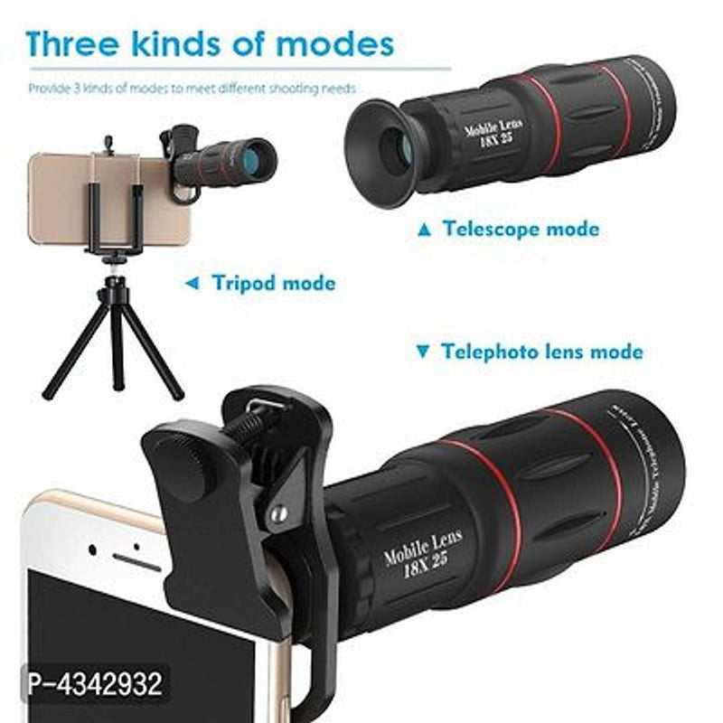 18X Zoom Telephoto Lens With Tripod, HD Smartphone Lens, DSLR Background Blur Monocular Telescope With Tripod Stand & Mobile Camera Clip For All Mobile Phones
