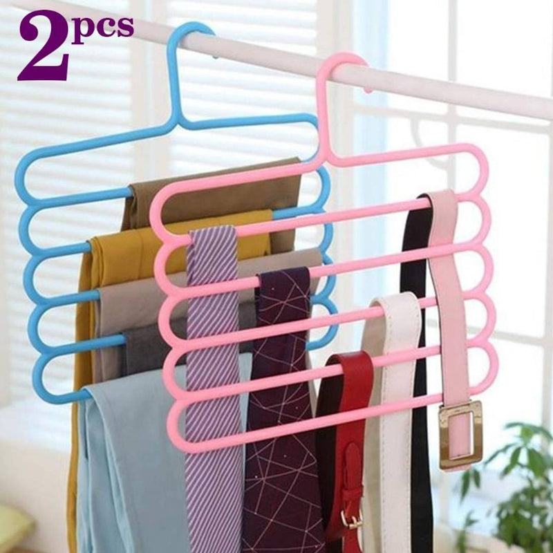 Multi-Purpose 5 Layer Clothes Hanger Wardrobe Storage Organizer II Multicolored II Set of 2 II