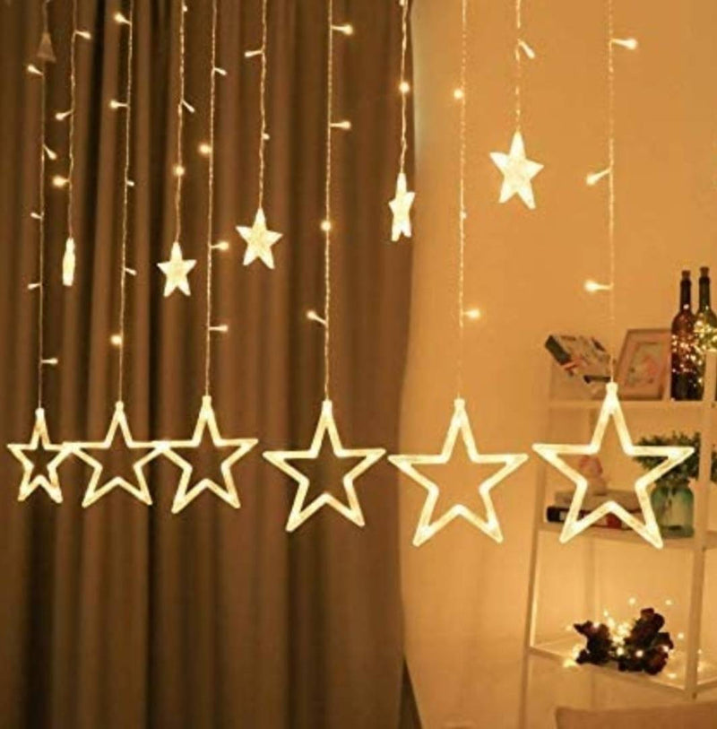 ( one 10 mtr string free) Star Curtain LED String Light Special Lighting with 8 Flashing Modes for Home Decoration, Diwali Lights, Christmas Light, Birthday, Festival (12 Stars with 138 LED)