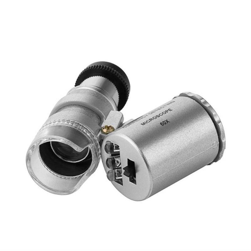 Acromax Super Mini Microscope with 2-LED + Currency Detecting UV Light 60x Magnifying Glass (Silver)