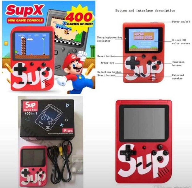 Sup 400 In 1 Retro Video Game Box Console Handheld Digital Game Pad Box A7 8 GB With Mario & 400 Other Games (Red Or Black)