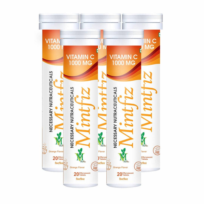 Mintfiz Vitamin C Effervescent 20 Tablets (Organe Flavour) Pack Of 5