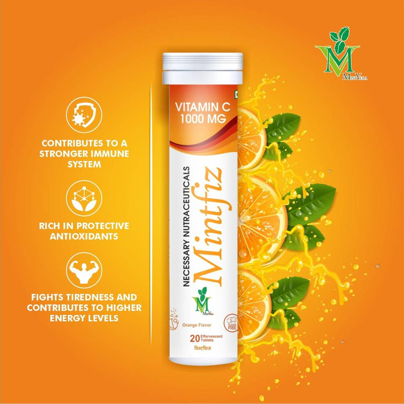 Mintfiz Vitamin C Effervescent 20 Tablets (Organe Flavour) Pack Of 9