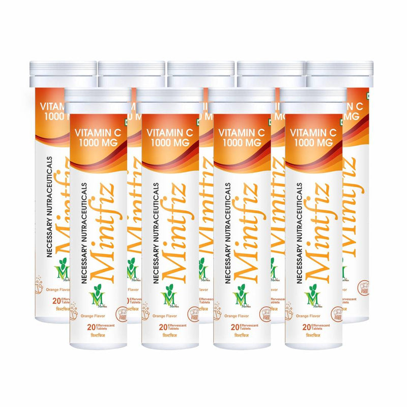 Mintfiz Vitamin C Effervescent 20 Tablets (Organe Flavour) Pack Of 9