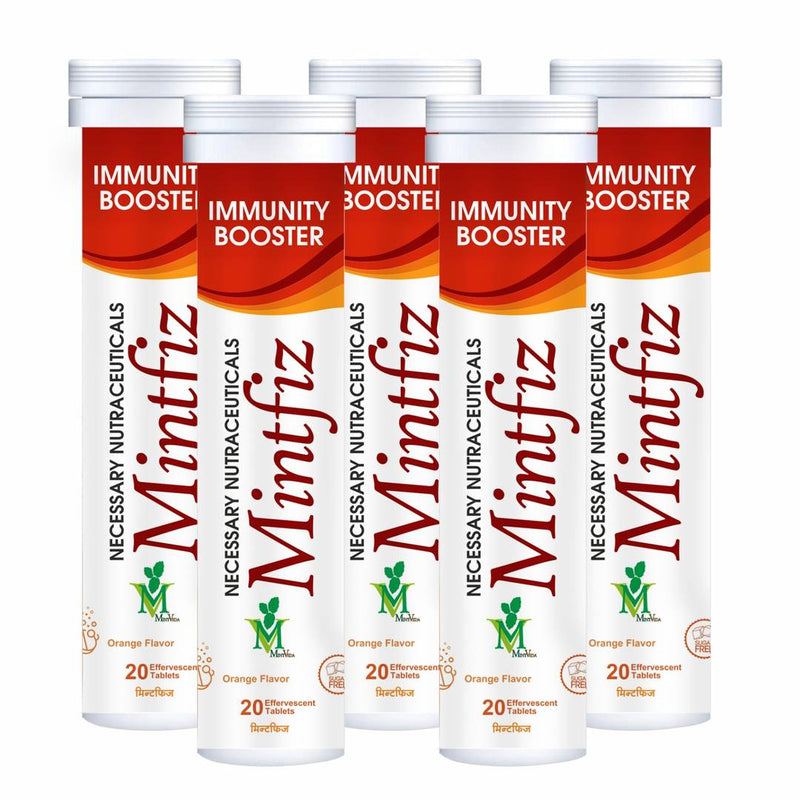 Mintfiz Immunity Booster 20 Effervescent Tablets Orange Flavour Pack Of 5