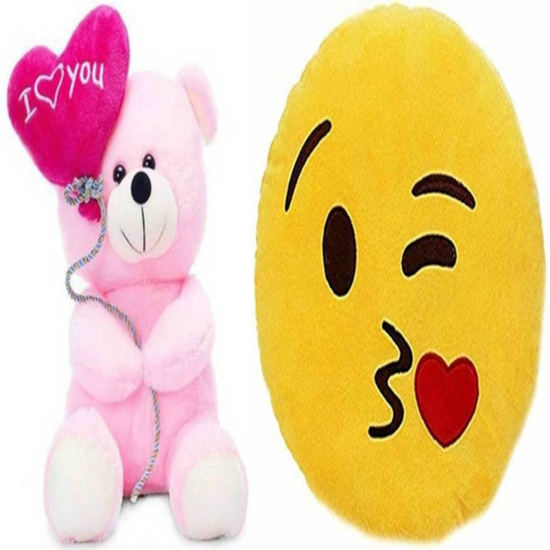 Gift Basket Stuffed Soft Toy Combo Of Balloon Teddy With Flying Kiss Smiley
