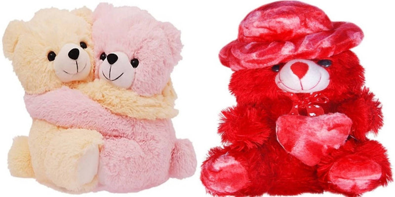 Gift Basket Stuffed Soft Toy Combo Of Huggable Couple With Red Cap Teddy