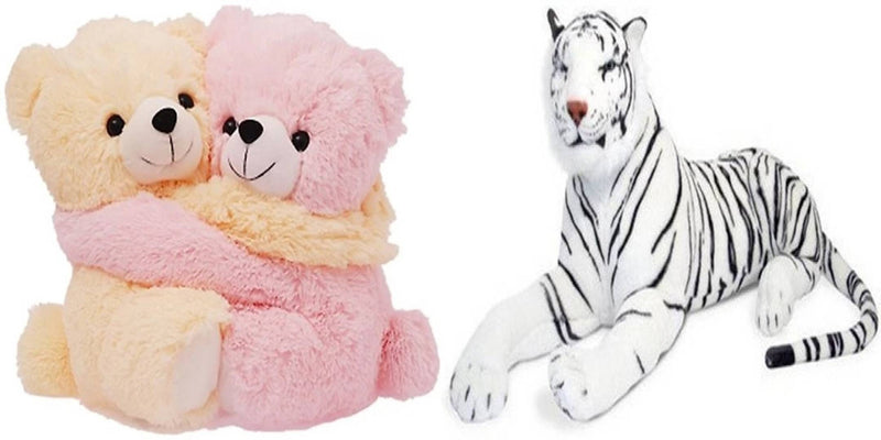 Gift Basket Stuffed Soft Toy Combo Of Huggable Couple With White Tiger