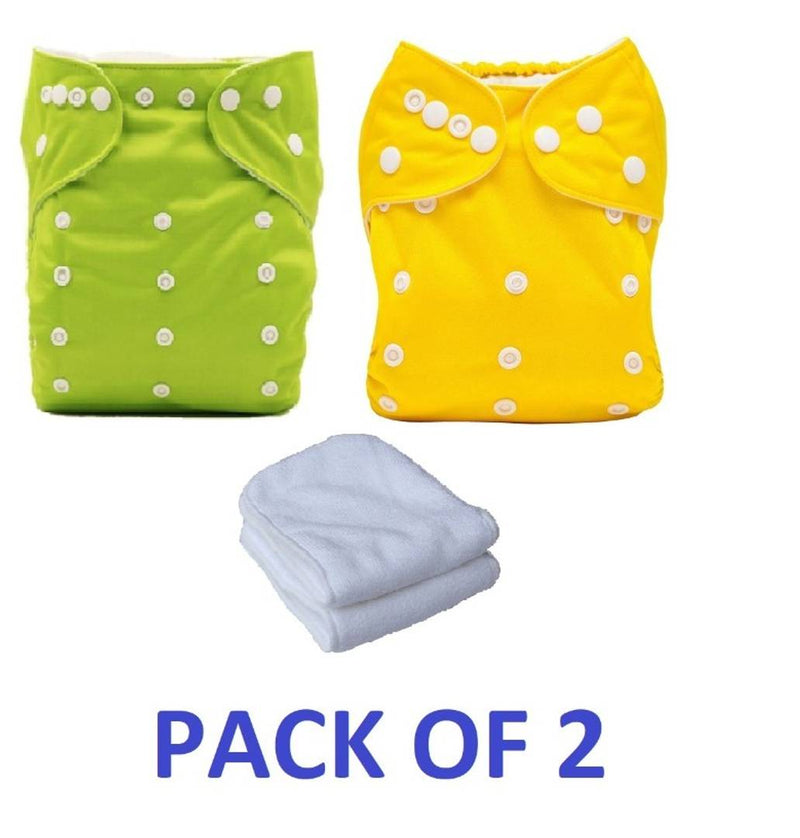 Orcoa Baby Cloth Reusable, Washable Diaper With Soaking Layer Insert (Pack of 2 , Green Yellow)