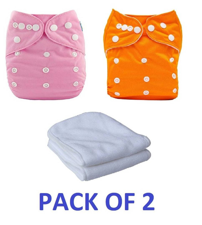 Orcoa Baby Cloth Reusable, Washable Diaper With Soaking Layer Insert (Pack of 2 , Pink Orange)