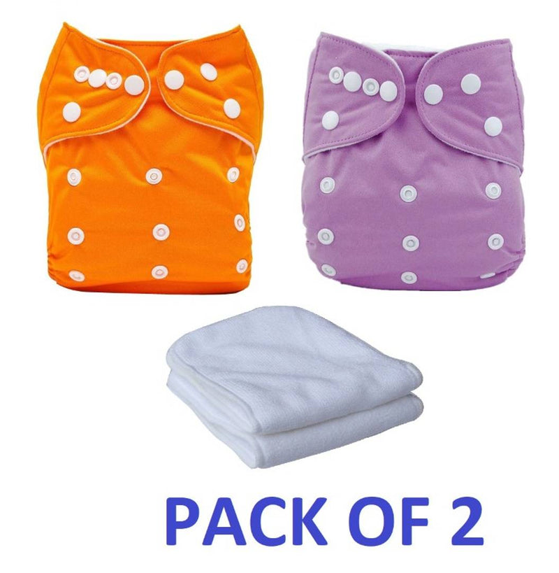 Orcoa Baby Cloth Reusable, Washable Diaper With Soaking Layer Insert (Pack of 2 , Orange Purple)