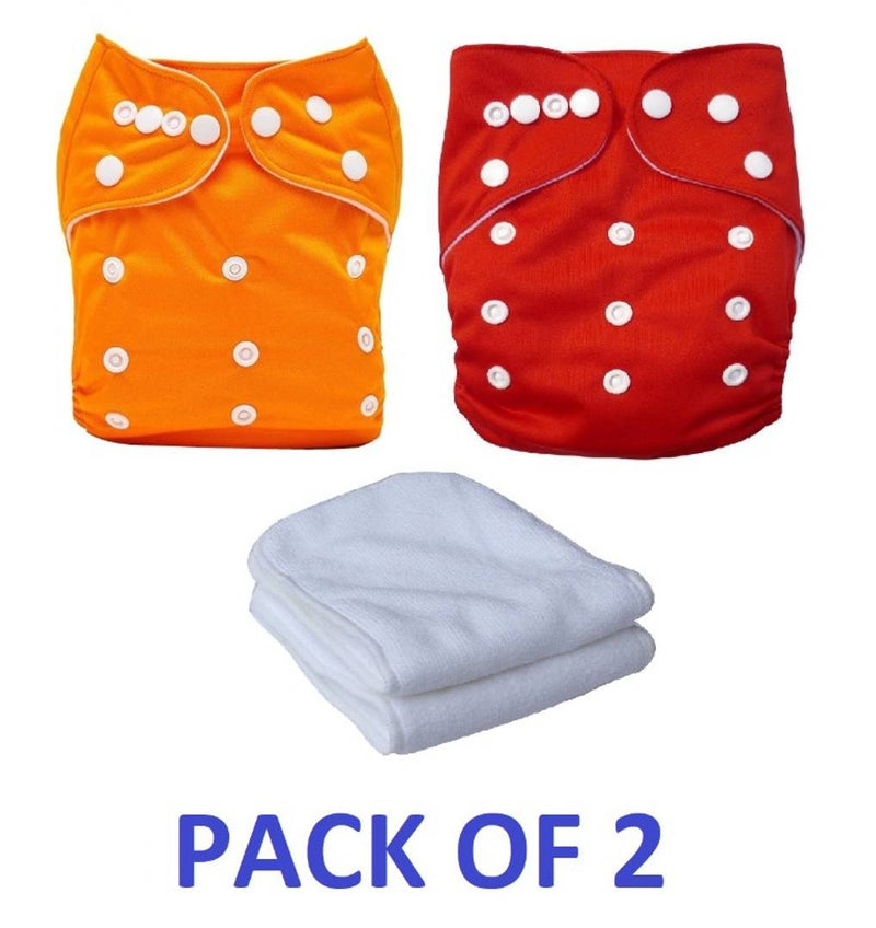 Orcoa Baby Cloth Reusable, Washable Diaper With Soaking Layer Insert (Pack of 2 , Red Orange)