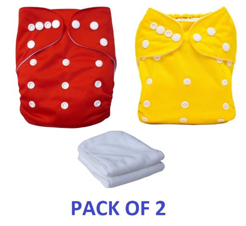 Orcoa Baby Cloth Reusable, Washable Diaper With Soaking Layer Insert (Pack of 2 , Red Yellow)