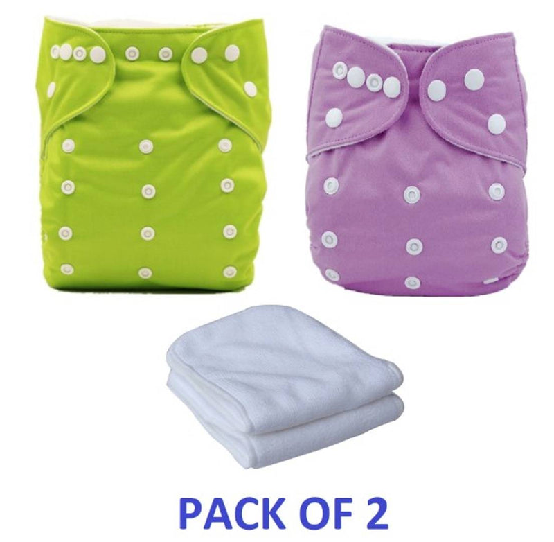 Orcoa Baby Cloth Reusable, Washable Diaper With Soaking Layer Insert (Pack of 2 , Green Purple)