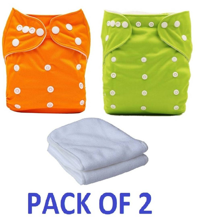 Orcoa Baby Cloth Reusable, Washable Diaper With Soaking Layer Insert (Pack of 2 , Orange Green)