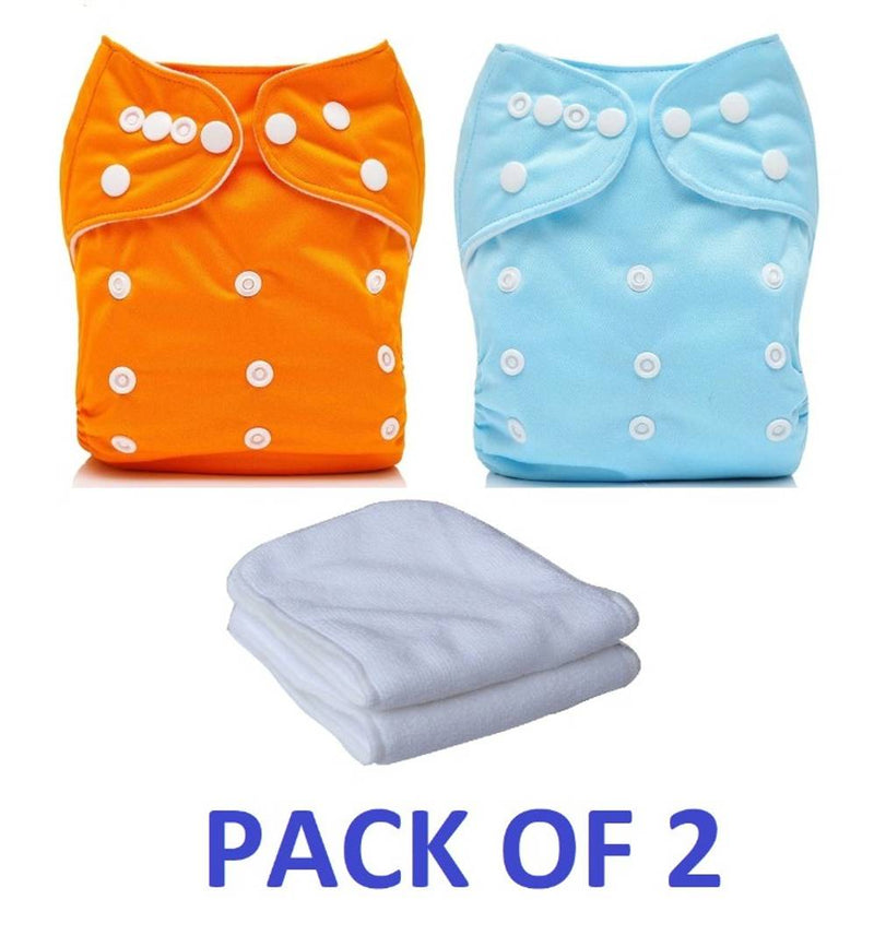 Orcoa Baby Cloth Reusable, Washable Diaper With Soaking Layer Insert (Pack of 2 , Blue Orange)