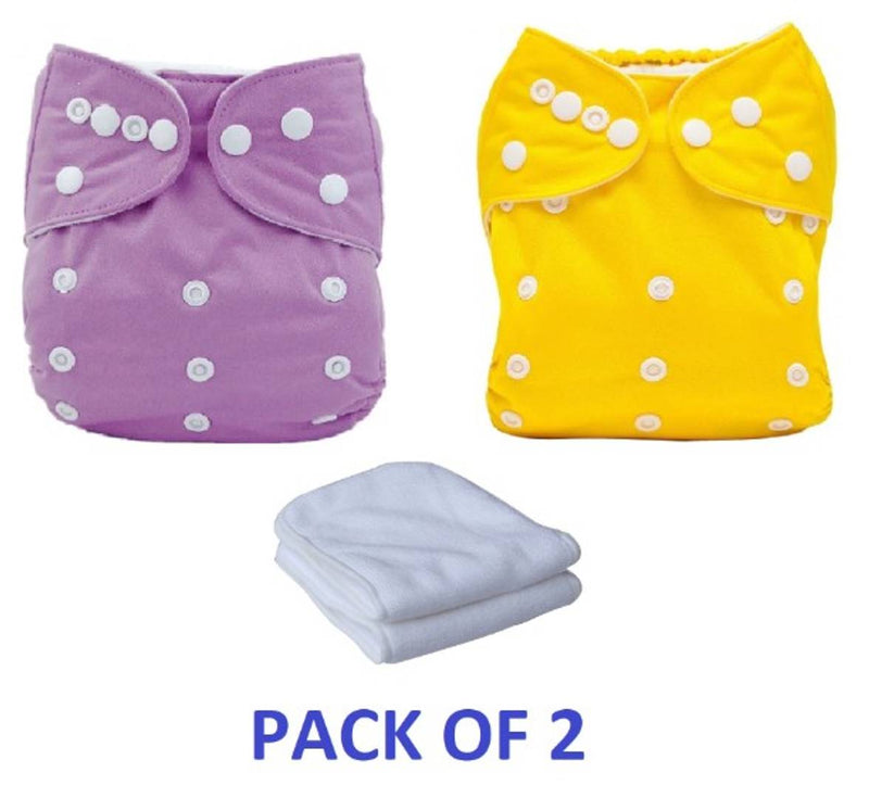 Orcoa Baby Cloth Reusable, Washable Diaper With Soaking Layer Insert (Pack of 2 , Purple Yellow)