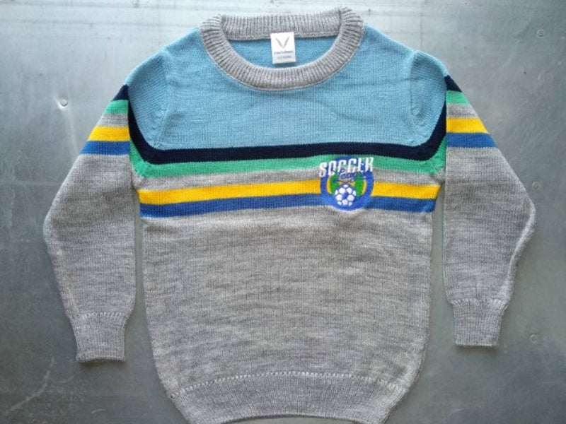 Boys Striper Soccer Embroidery Multicolour Sweater