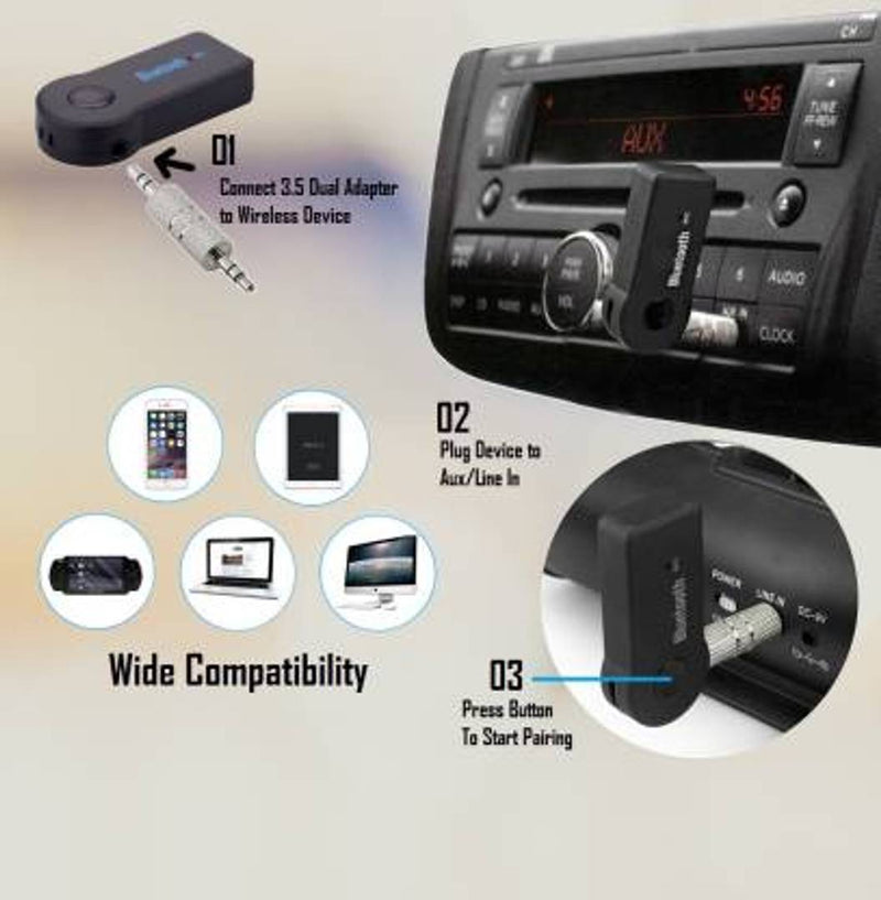 Car Bluetooth Device with 3.5mm Connector, USB Cable, Audio Receiver, Adapter Dongle  (Black)