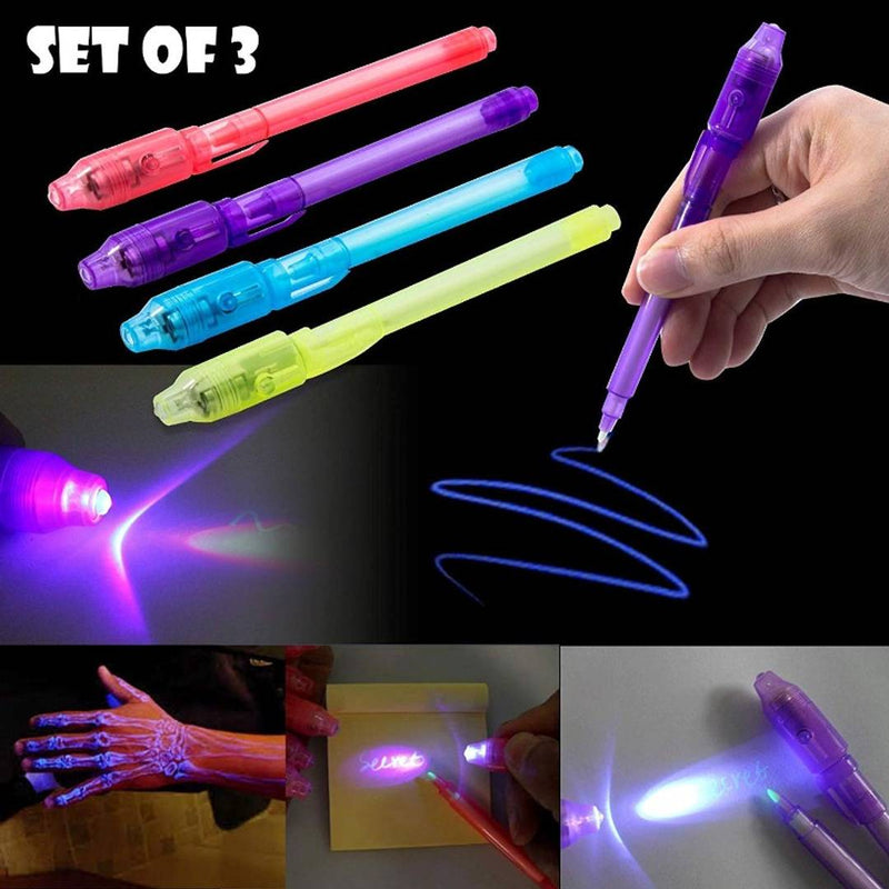 Portable Invisible Magic Pen With UV-Light (Random Color) - Set Of 3
