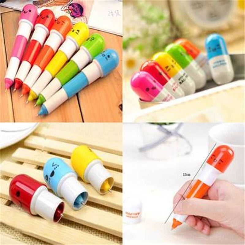 New 6pcs Pill Ball Pen Telescopic Vitamin Capsule Ballpen Stationery Blue Ink Gift