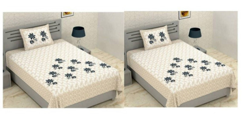 100% Cotton Single Bedsheet  With One Pillow Cover (Set of 2) High Quality