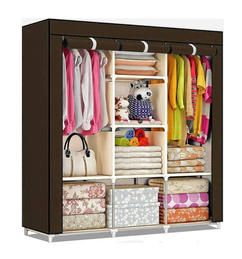 Fancy Portable Fabric Collapsible Foldable Clothes Closet Wardrobe Storage Rack Organizer Cabinet Cupboard Almirah Brown -88130A-BR
