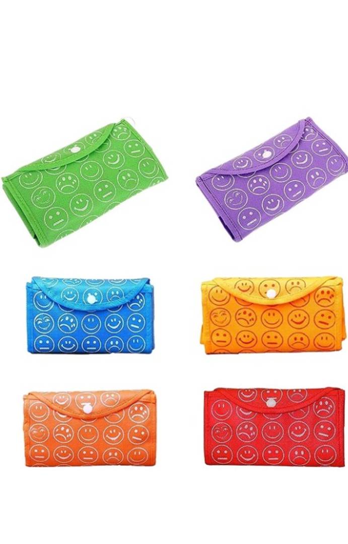 Set of 6 Foldable Reusable Bags Smiley Printed Bag