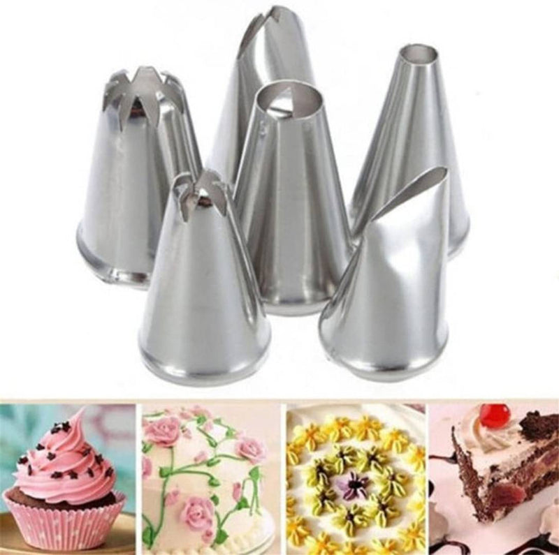 (Set of 6 Pc) Cake Decorating Nozzle Stainless Steel Piping Cream Frosting Nozzles