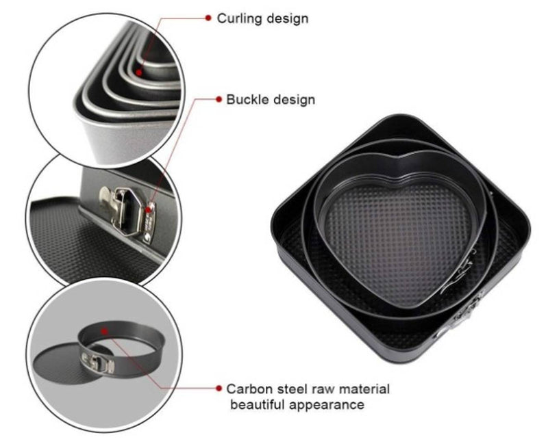 Cake Pan (Set of 3) - Heart , Round, Square, Springform Cake Tins Cheesecake Pan,Nonstick and Leakproof Cake Pan with Removable Bottom