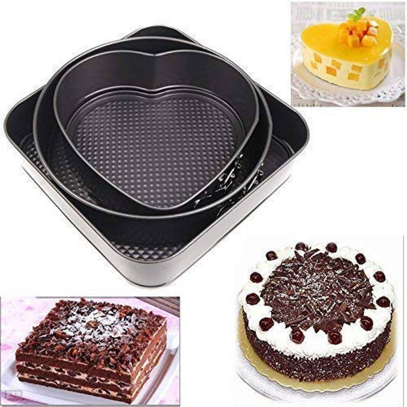 Cake Pan (Set of 3) - Heart , Round, Square, Springform Cake Tins Cheesecake Pan,Nonstick and Leakproof Cake Pan with Removable Bottom