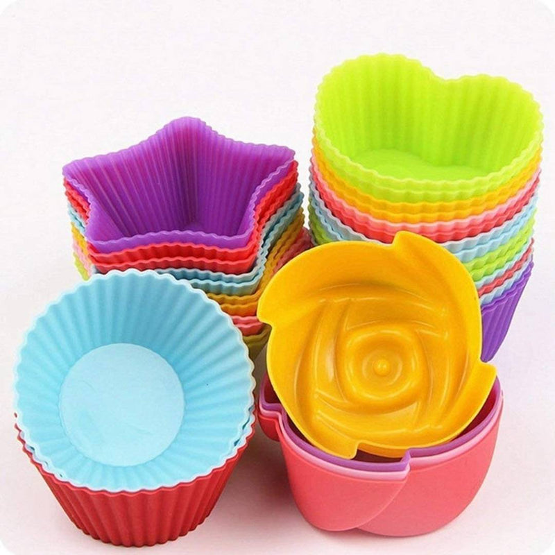 Pack of 12 - Silicone Mix Shapes Muffin Cupcake Jelly Dhokla Idli Moulds