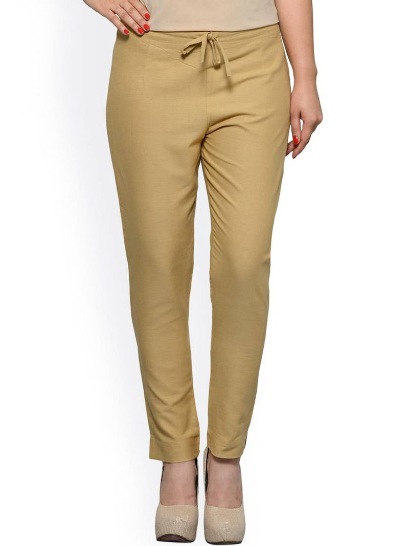 Stylish Beige & Khaki Cotton Flex Trouser For Women ( Pack Of 2 )