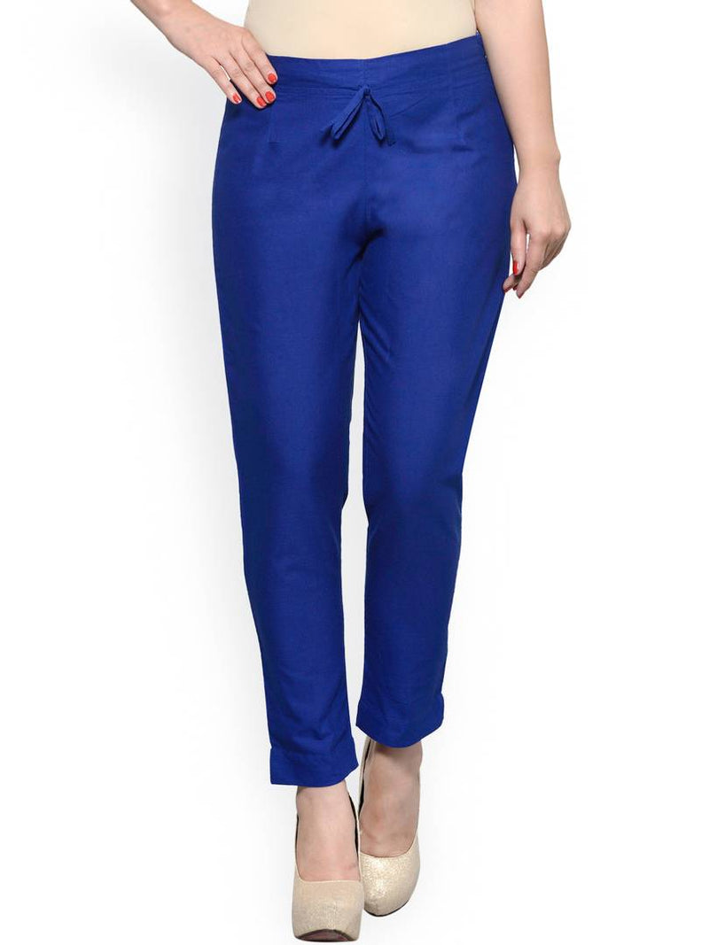 Stylish Navy Blue & Turquoise Cotton Flex Trouser For Women ( Pack Of 2 )
