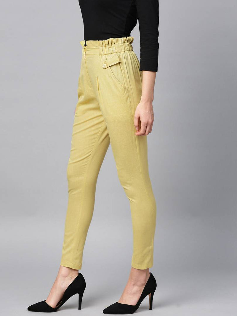 Stylish Khaki Cotton Blend Three Button Trouser For Women