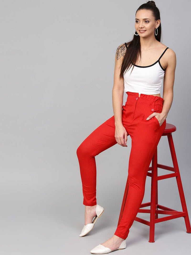 Stylish Multicoloured Cotton Blend Three Button Trouser For Women ( Pack Of 2 )