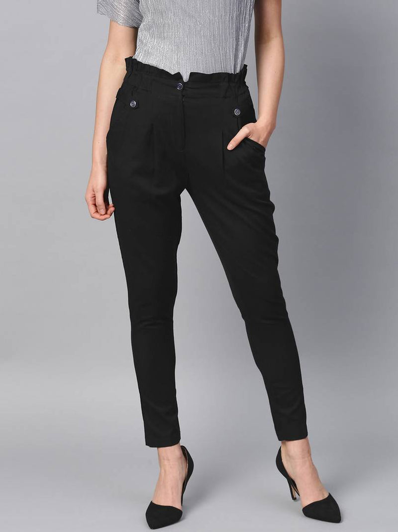 Stylish Multicoloured Cotton Blend Three Button Trouser For Women ( Pack Of 2 )
