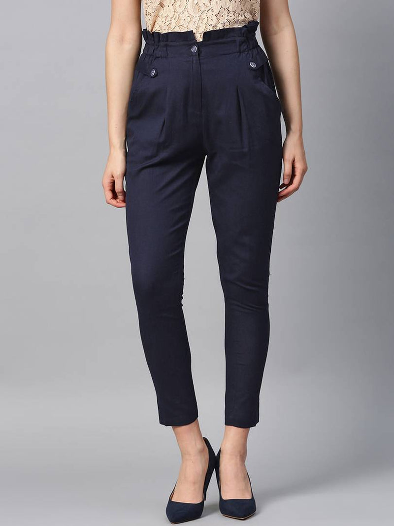 Stylish Multicoloured Cotton Blend Three Button Trouser For Women ( Pack Of 2 )