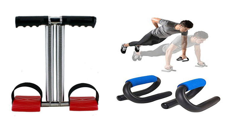 Combo of Double Spring Tummy Trimmer and Push up Bar Abs Exerciser Waist-Trimmer for Burn Off Calories