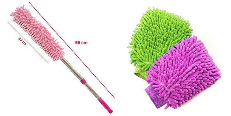 1 Multicleaning Extendable Home & Car Cleaning Duster With 2 Microfiber Cleaning Gloves Combo Pack